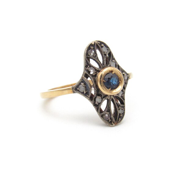 Vintage Gold Sapphire & Diamond Statement Ring | … - image 3