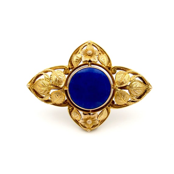 Vintage 14K Gold Lapis Lazuli Brooch | Mid-Centur… - image 1
