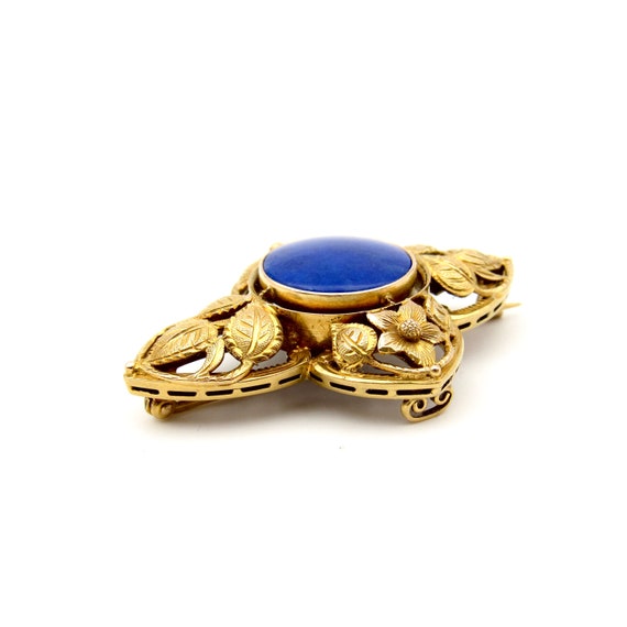 Vintage 14K Gold Lapis Lazuli Brooch | Mid-Centur… - image 4