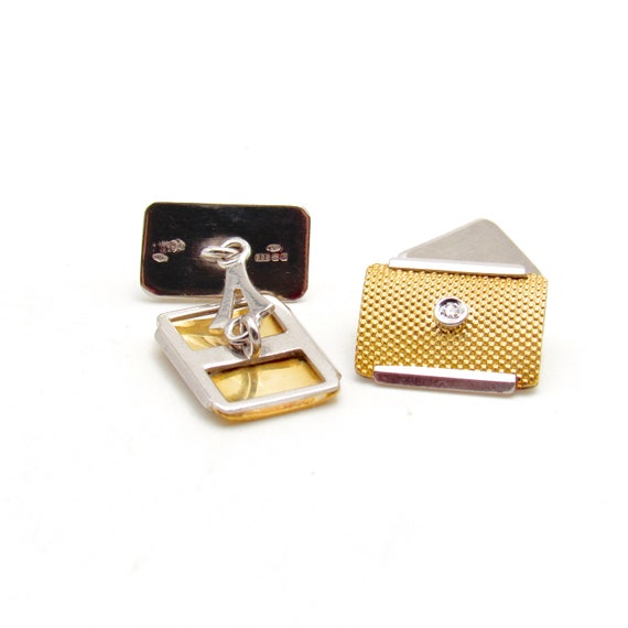 Vintage 14K Gold Diamond Cufflinks | Solid Bi-Col… - image 8