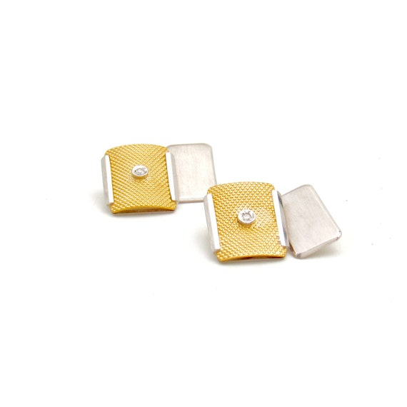 Vintage 14K Gold Diamond Cufflinks | Solid Bi-Col… - image 2