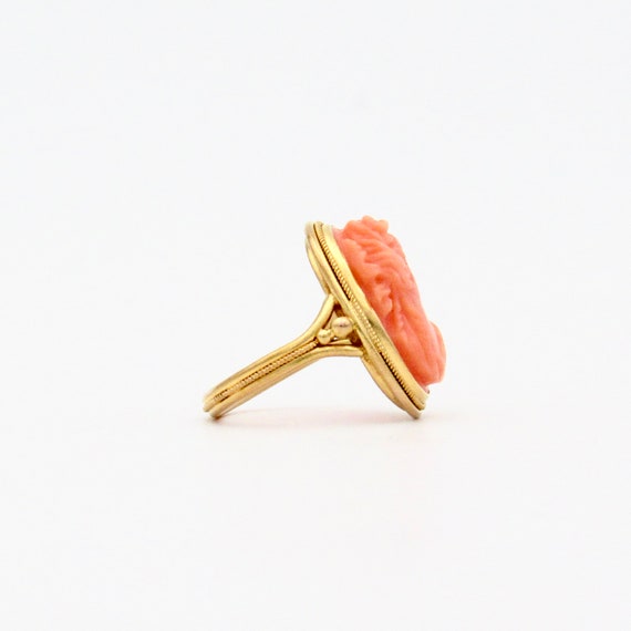 Antique 14K Gold Coral Cameo Ring | Edwardian Sol… - image 4