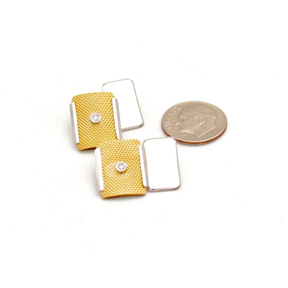Vintage 14K Gold Diamond Cufflinks | Solid Bi-Col… - image 9