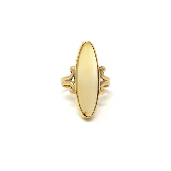 Antique 10K Rose Gold Agate Ring | Victorian Navette Statement Ring, Size 5