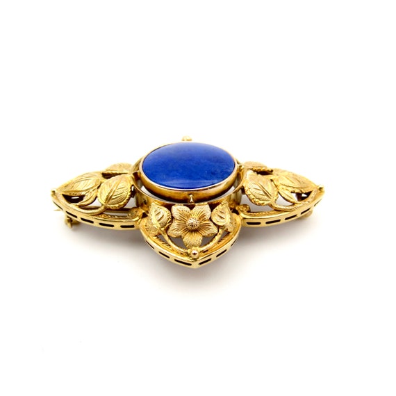 Vintage 14K Gold Lapis Lazuli Brooch | Mid-Centur… - image 3