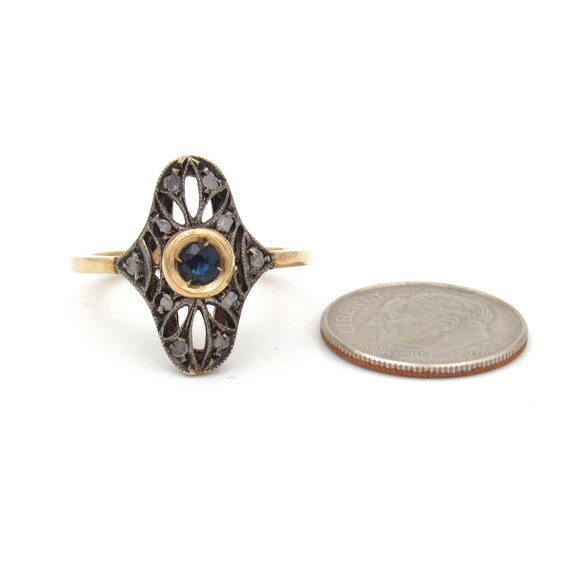 Vintage Gold Sapphire & Diamond Statement Ring | … - image 7