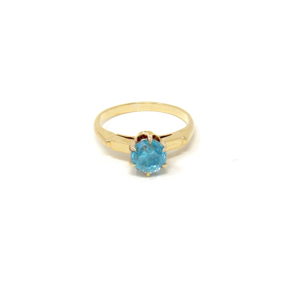 Art Deco 14K Gold Blue Zircon Ring | Antique Soli… - image 5