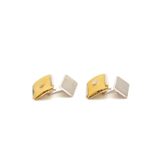 Vintage 14K Gold Diamond Cufflinks | Solid Bi-Col… - image 3