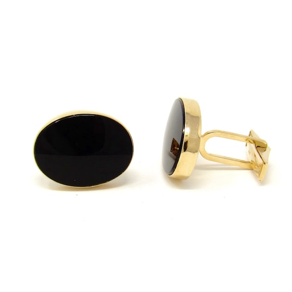 Vintage 14K Gold Onyx Cufflinks | Mid-Century Soli