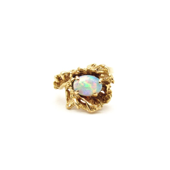 Vintage 14K Gold Opal Solitaire Ring | Solid Gold… - image 1