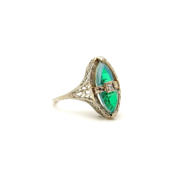 Art Deco 18K Gold Aquamarine Ring | Antique Solid… - image 1