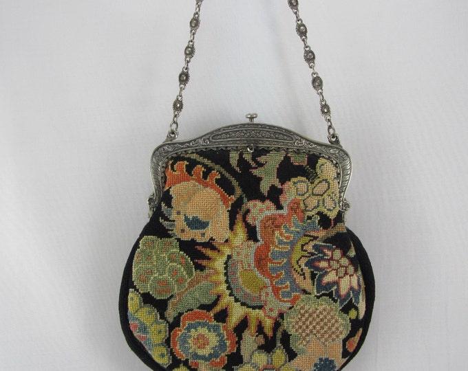 Antique Art Deco Needlepoint Purse Arts and Crafts Floral Etsy