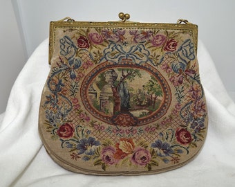 Vintage, Geldbörse, Tasche, Petit-Point, Hochzeit, Wandteppich, Blumen, Handtasche, Art Deco, antik, Handarbeiten, neoklassischen, Regency, Stickerei