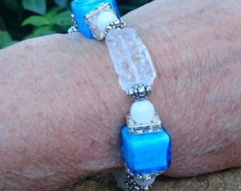 Collier Ancien En Verre De Murano Millefiori Bleu - Perles De Venise, Occasion En Bon état