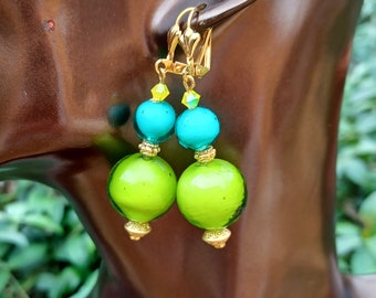 Création - Boucles Grosses Perles Verre De Murano Vertes