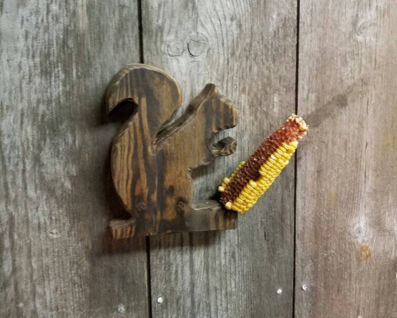 Wood Squirrel Outdoor Feeder Corn Holder Yard Decor For Etsy