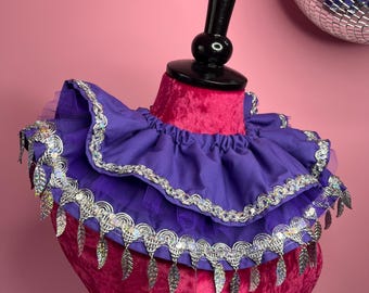Iced Purple Ruff - Festival Collar Clown Costume Maximalist Burlesque Cabaret Sequin Silver