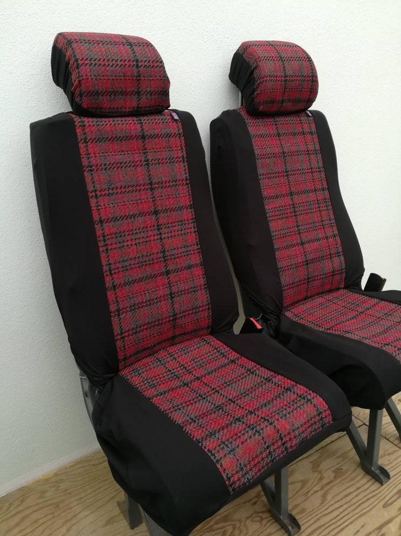 Pair Red Burnt Orange Tartan Car Seat Covers Van Front Protective English Design Check Fits Vw T4