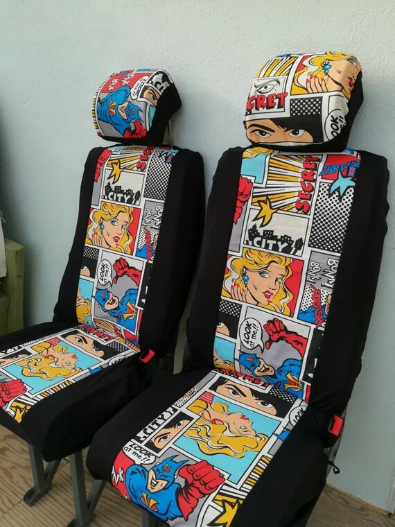 Pair Cartoon Super Hero Funky Car Seat Covers Car Seat Etsy