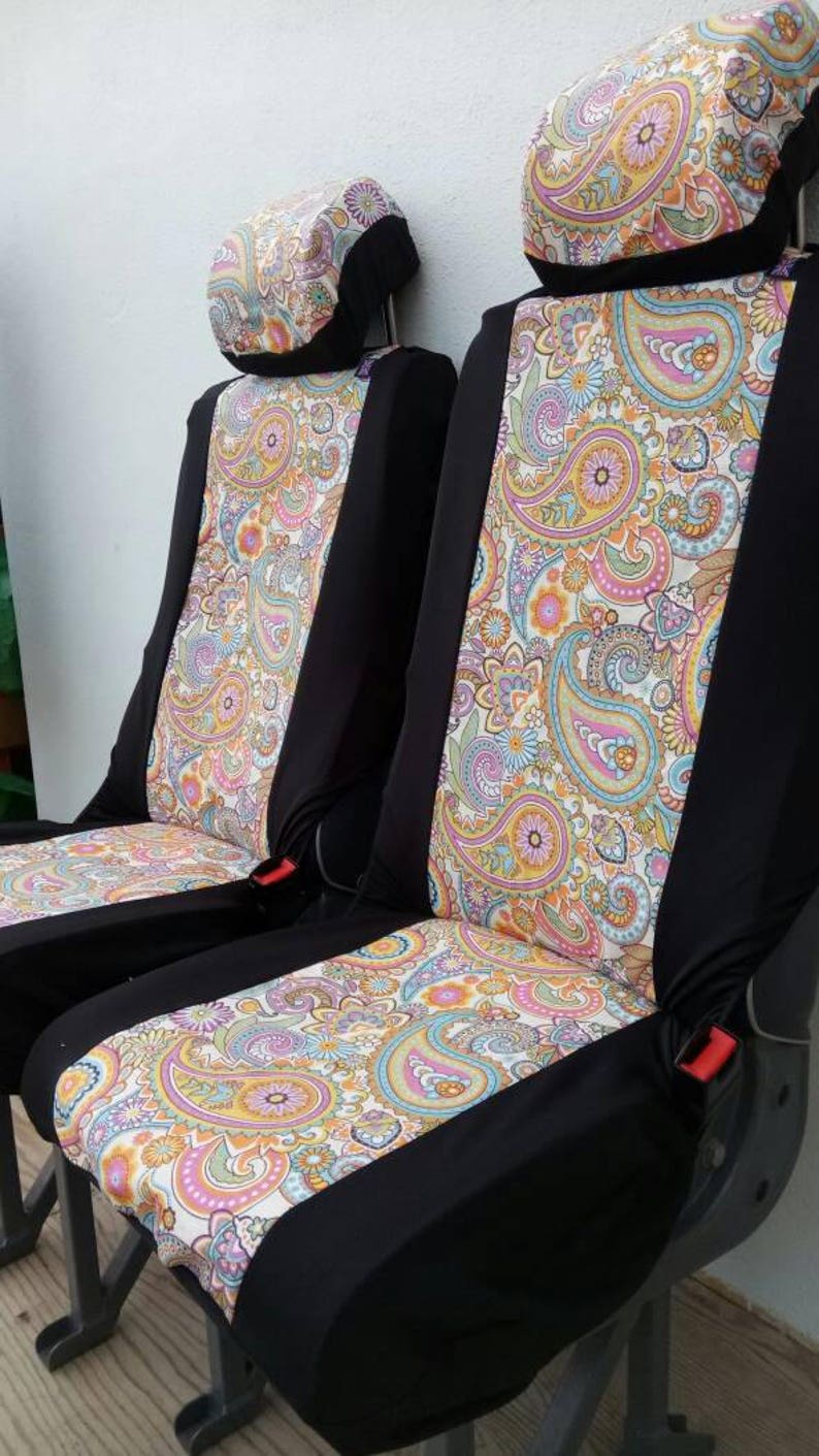 Pair Front Seat Covers For Van Or Car In Paisley Flowers Strong Fabric