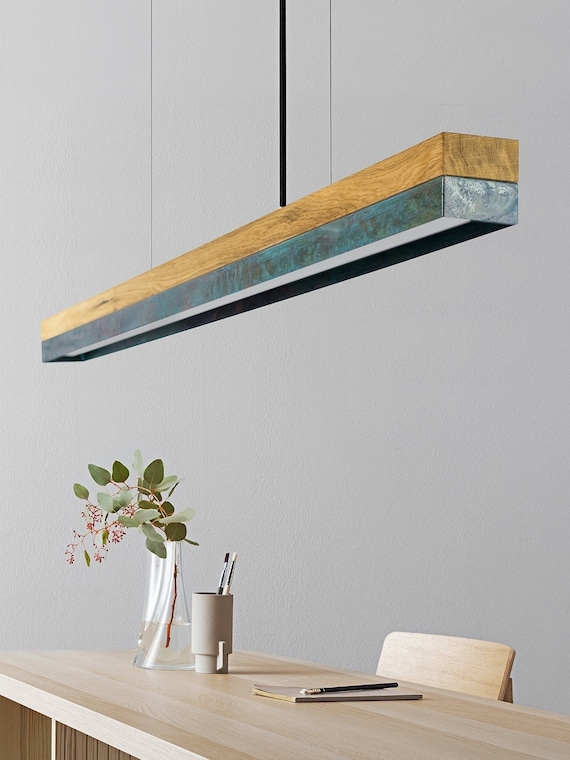 Pendant Lamp Oak Wood Oxidised Copper Dining Room Gantlights LED