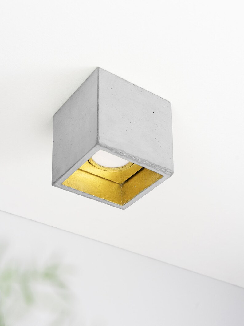 Concrete Ceiling Spot B7 Lamp Gold Minimalist Square Etsy