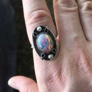 Sterling Silver Antique Created Opal Ring, Vintage Silver Opal Ring, 925 Opal Ring