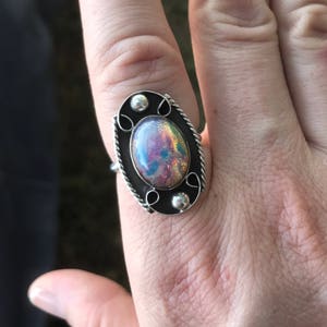 Sterling Silver Antique Created Opal Ring, Vintage Silver Opal Ring, 925 Opal Ring image 1