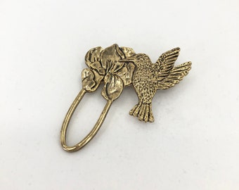 Vintage Hummingbird Pin, Goldtone Hummingbird Brooch