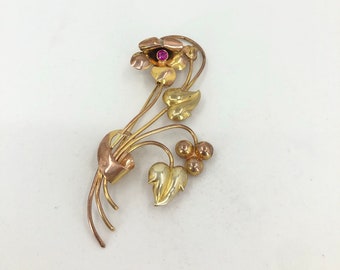 Vintage Flower Pin, Vintage Bouquet Pin, Rose Gold Filled Floral Brooch