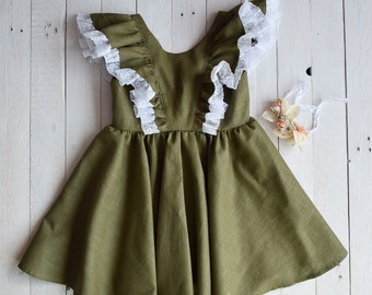 Green little girl ceremony dress, little girl bridesmaid dress