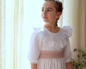 First holy communion dress girl with ruffle collar, Flower girl dress