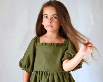 Boho flower girl dress, 1st birthday outfit, Green dress