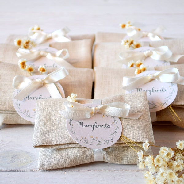 Baby baptism favors, sugared almond bags, baby birth