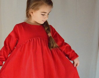 Christmas dress girls, Red corduroy dress for girls