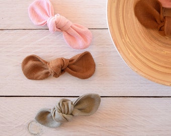 Linen hair bow clips, Baby hair knots