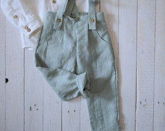 Linen trousers with braces for boys