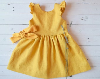 Robe en lin petite fille, Robe de cérémonie petite fille