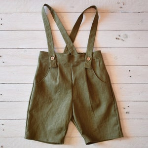 Baby boy pants, Linen pants with suspenders image 2