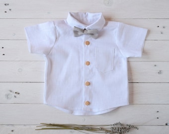 Linen short sleeves shirt for boys, Toddler linen shirt, First birthday shirt boy