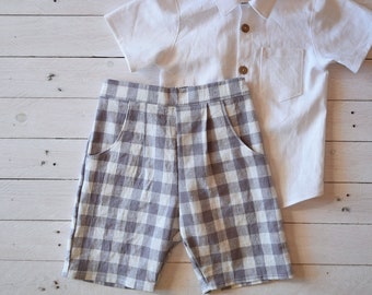 Linen baby shorts, Boy bermuda shorts