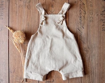 Linen boy overalls, Baby dungarees, Birthday cake smash outfit