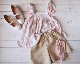 Spring blouse for girl, Stripe blouse with ruffle