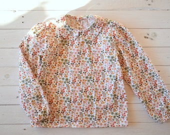 Floral long sleeves peter pan blouse girl