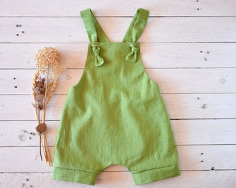 Linen boy overalls, Baby dungarees, Birthday cake smash outfit