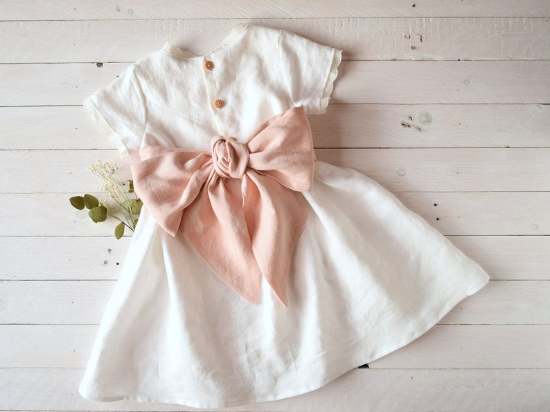 white linen flower girl dress