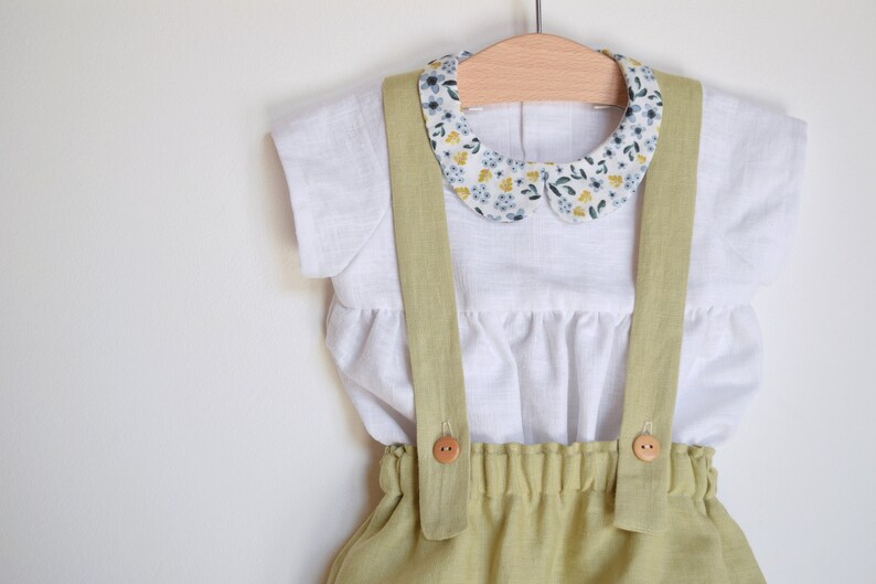 Linen bloomers Baby suspender shorts