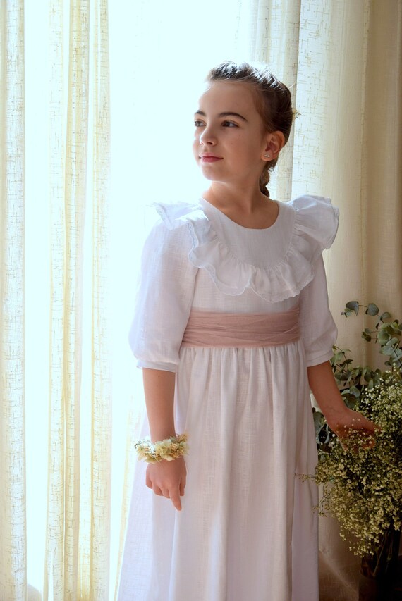 First Holy Communion Dress Girl With Ruffle Collar, Flower Girl Dress - Etsy