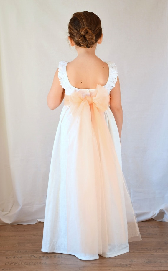 Long Flower Girl Dress, White Linen Dress, First Communion Dress - Etsy