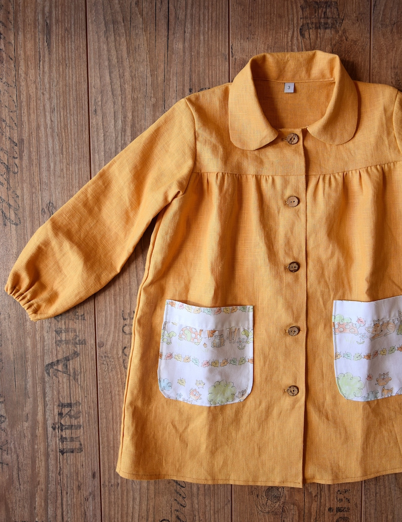 Kindergarten linen apron, Baby girl apron, Baby smock image 3